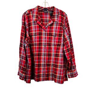 Crazy Horse Women’s Plaid Button Up Top Long Sleeve Red/Multi Size 2